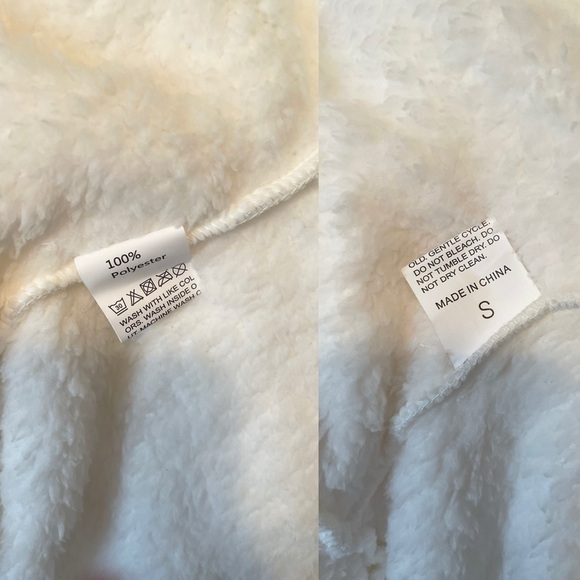 White Hooded Super Soft Cropped Teddy Zip Up Jacket Women’s Small - Picture 11 of 14